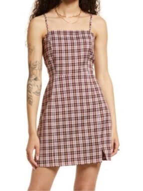 BP Pink & Brown Plaid Mini Dress Size Small EUC